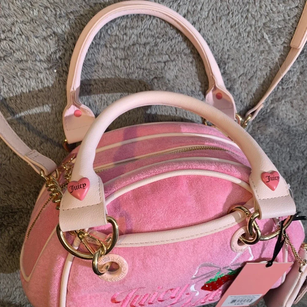 Juicy Couture‎ Retro Strawberry Satchel Cherry Blossom Pink Velour Bag NWT